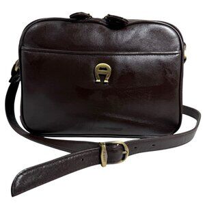 Vintage Etienne Aigner Dark Brown Leather Crossbody Bag w/ Adjustable Strap